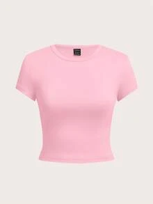 SHEIN EZwear 4pcs/Set Black, Pink, Gray, White Casual Round Neck Short Sleeve Fitted Women T-Shirts, Suitable For Summer - Multicolor - View 4