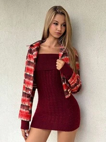 EgrlEra Christmas Plaid Patchwork Ribbed Punk Style Jacket - Multicolor - View 3