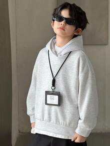 DAZY Tween Boys Casual Solid Color Thermal Lined Hoodie Sweatshirt, Basic Style For Students, Cool Autumn