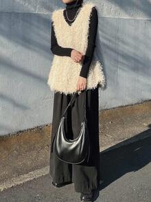 FRIFUL Apricot Flannelette Casual Rib-Knit V Neck Asymmetrical Long Tank Top For Women Knit Sweater Top Sweater Top For Women Shaggy Knit Top Winter Tops Layering Pieces