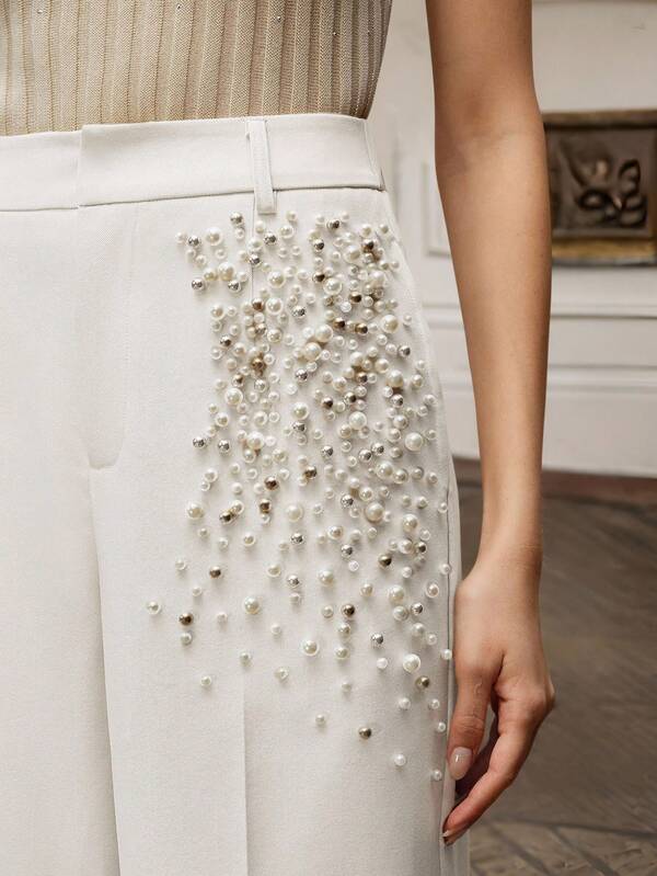 Anewsta Savoree Fashionable Beaded Women's Pants, Suitable For Autumn, Going Out, Elegant, Formal, Party, Chic, New Year, Christmas, Work, Graduation, Wedding