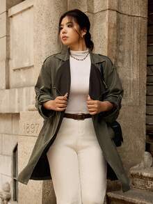 Calvaya Chaqueta de gamuza elegante y casual de unicolor, de moda retro, para uso diario, de color verde oliva, de estilo coreano, para invierno, otoño - Verde militar - Ver 8