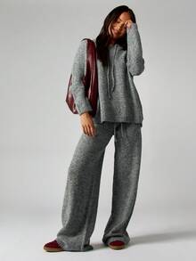 MISSGUIDED 高腰针织衫裤，饰有品牌标志刺绣，秋冬季休闲家居服长裤 - 灰色 - 查看 4