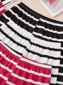 Snug Zone Casual Striped Short Pajama Sets With Round Neck And Short Sleeves For Tween Girls - Multicolor - View 4