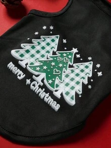 PETSIN 1pc Green Christmas Tree With Letter Pet Print Vest Black Christmas Skin Friendly Breathable Sleeveless Pet Clothing - Multicolor - View 7