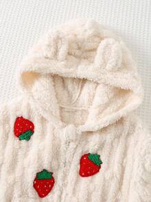 Cozy Pixies Baby Girl Strawberry Textured Fleece Thick Hooded Long Sleeve Jacket, Versatile & Comfortable Fall Winter - Apricot - View 3