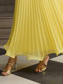ZEYLAH Women's Elegant Pleated Flowy A-Line Skirt - Yellow - View 5