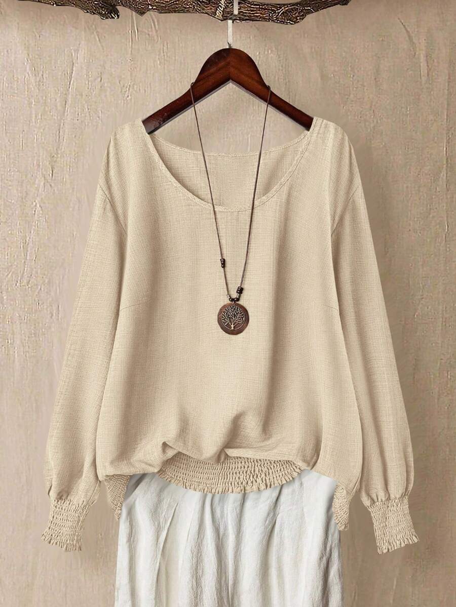 Linhara Plus Size Women V-Neck Long Sleeve T-Shirt, Comfortable For Commuting And Casual Outings