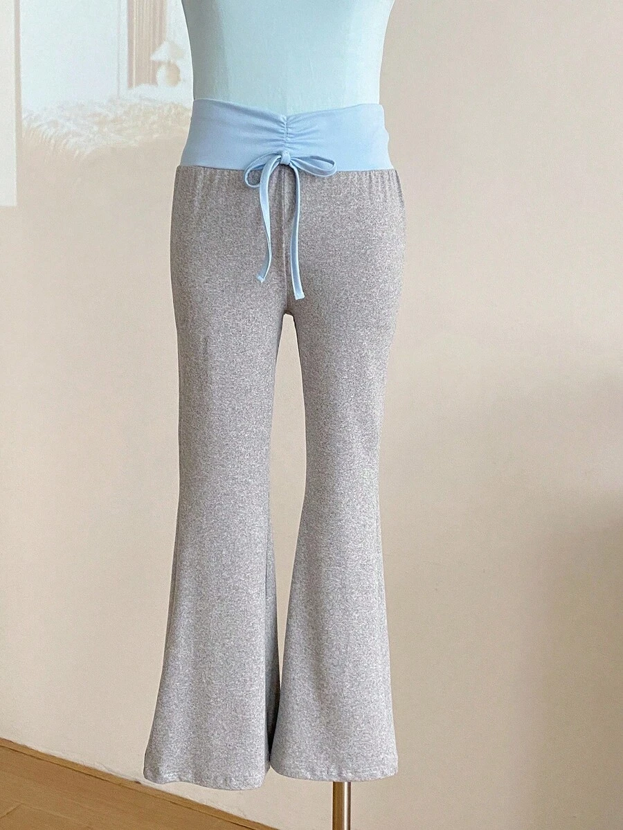 Quần ống loe xếp ly cạp cao phối màu đa năng, thường ngày, đi làm cho bé gái tuổi mới lớn, phù hợp mặc vào mùa xuân, mùa hè, mùa thu, phù hợp để tập thể dục ngoài trời và mặc đi học, trang phục cầu kỳ cho bé gái, trang phục phong cách công chúa cho bé gái, phù hợp cho mùa cưới và phong cách dễ thương, không có họa tiết truyền thống, chủ yếu là họa tiết hoa/trang trí một phần - Nhiều màu - Xem 1