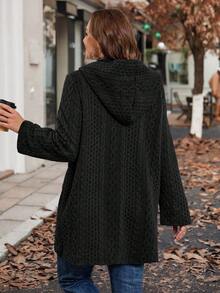 SHEIN Clasi 大码女式纹理长袖休闲连帽夹克，秋冬 - 黑色 - 查看 2