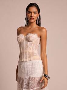 Glamine Damski top z koronką w kwiaty, dopasowany do ciała