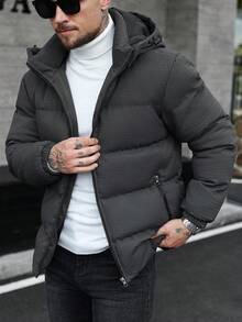 Manfinity CasualCool Giacca a vento con cappuccio, manica lunga, chiusura lampo, casual e calda per uomo, giacca invernale da uomo per l'autunno - Grigio Scuro - Visualizzare 3