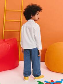 SHEIN Young Boy Casual Letter Print Long Sleeve Shirt, Los Angeles Shirt Boys, Boys Long Sleeve Shirt, Boys White Shirt - White - View 3