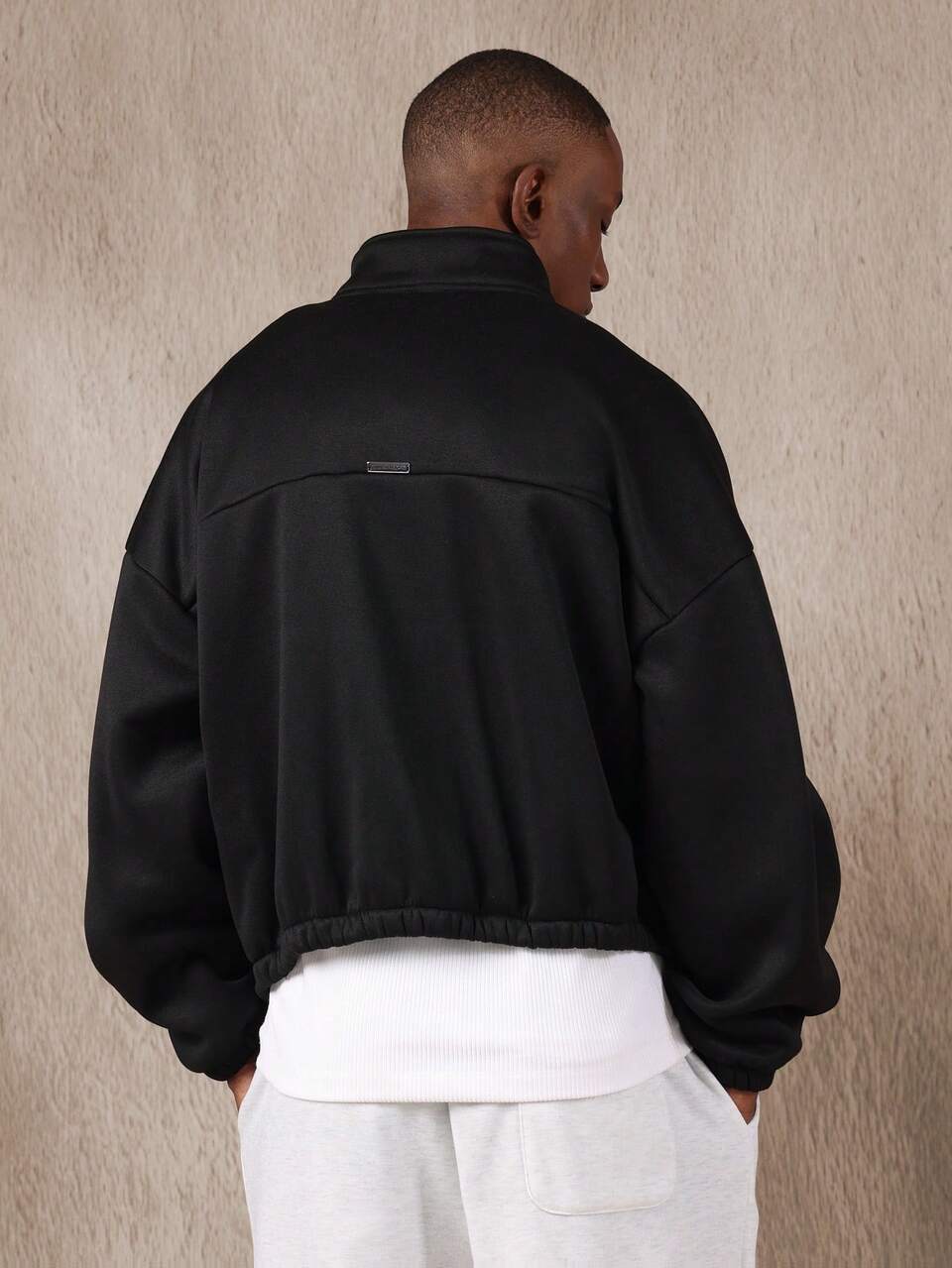 Boxy Fit Track Jacket With Curved Pockets And Ribbed Collar