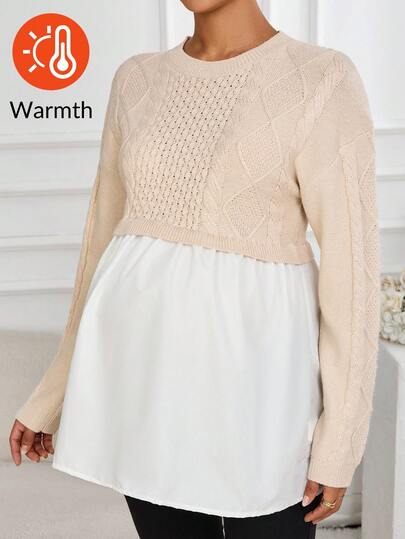 SHEIN Maternity Casual Color Block Patchwork Sweater