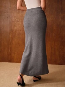 MOTF PREMIUM 斜裁美人鱼毛衣裙 - 灰色 - 查看 4