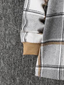 1 件休闲格子拼接灯芯绒领口袋夹克，适合青少年男孩，适合秋冬休闲装和学校 - 彩色 - 查看 6