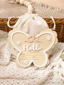 SHEIN 你好世界 宝宝出生公告卡 蝴蝶结设计 宝宝名字牌 新生儿拍照道具 怀孕公告 秋冬 - 彩色 - 查看 2