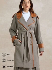 Briarwyn 女士时尚休闲格子印花撞色饰边腰带风衣 - 彩色 - 查看 1