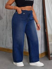SHEIN SXY Spring Plus Size Cowgirl Style Non-Stretch Casual Fashion Personalized Jeans, Saint Patrick - Dark Wash - View 3
