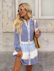 Brillora Women's Colorblock Printed Mini Dress - Multicolor - View 4