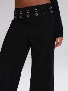 MUSERA Quần tây ống rộng cạp thấp có khoen cài, kiểu dáng dễ thương, thích hợp cho công sở, đường phố, thể thao, chạy bộ, thanh lịch, dự tiệc mùa hè. - màu đen - Xem 5