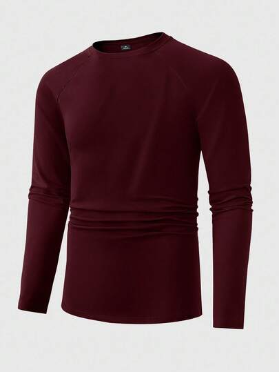 Manfinity Homme Solid Color Slim Fit Crew Neck Long Sleeve Casual T-Shirt For Men, Fall