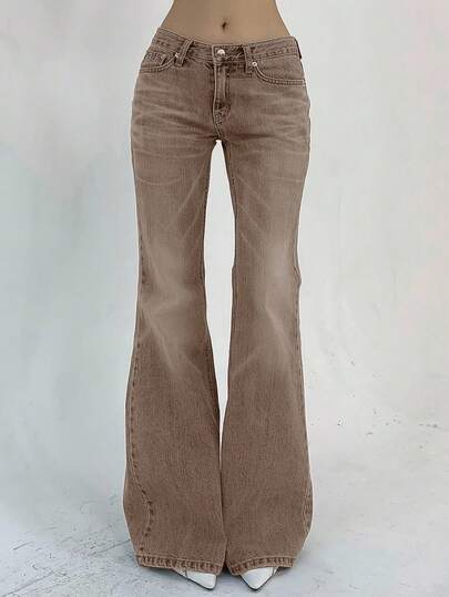 DAZY 女士休闲百搭喇叭裤，带口袋，低腰牛仔裤