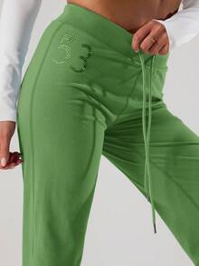 Musera Sport 低腰抽绳直筒瑜伽裤，适合板式网球、网球、匹克球等运动。 - 橄欖綠 - 查看 5
