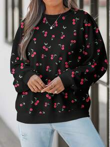 EMERY ROSE Áo nỉ dài tay cổ tròn in họa tiết quả anh đào đầu thu cỡ lớn dành cho nữ, thích hợp cho mùa thu/đông, trở lại trường, tiệc chào đón - Nhiều màu - Xem 3