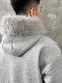 SWAVVY 男士休闲时尚针织长袖蓬松连帽衫，秋冬 - 灰色 - 查看 5