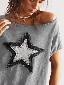 Bohemela Camiseta gráfica de estilo boho country casual y holgada para mujer, de verano - Gris - Ver 1