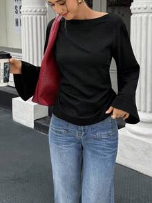 Selianne Chemise de travail/bureau pour femmes en automne et hiver, taille cintrée, manches évasées