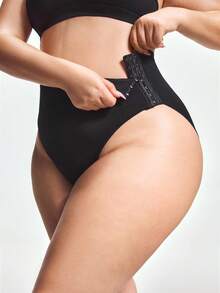 SHAPORA 大码女式纯色侧扣塑身收腹裤 - 黑色 - 查看 1