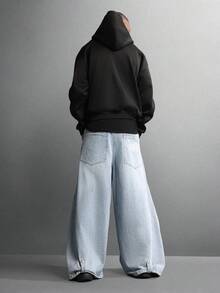 SUMWON Denim de Algodão com Perna Ultra Larga, Ajuste Barril Oversized, Detalhe de Costura, Estilo de Rua Relaxado, Design Moderno e Atemporal - Azul - Visão 5