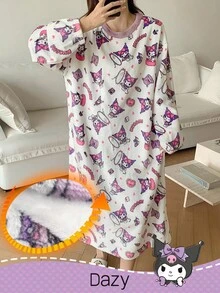 HELLO KITTY AND FRIENDS | SHEIN DAZY 女士卡通图案毛绒宽松睡袍，冬季睡衣