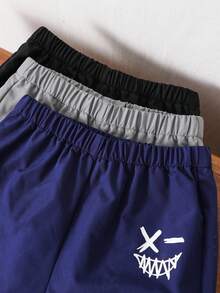 SHEIN 3 件套年轻男童休闲运动街头服饰可爱度假黑色装饰宽松抽绳裤、绿色抽绳裤、卡其色抽绳裤，适合日常穿着、上学、郊游、运动、春夏秋冬 - 彩色 - 查看 5