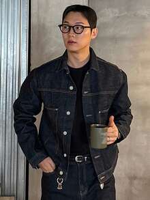 DAZY Men's Plain Blue Denim Jacket, Autumn