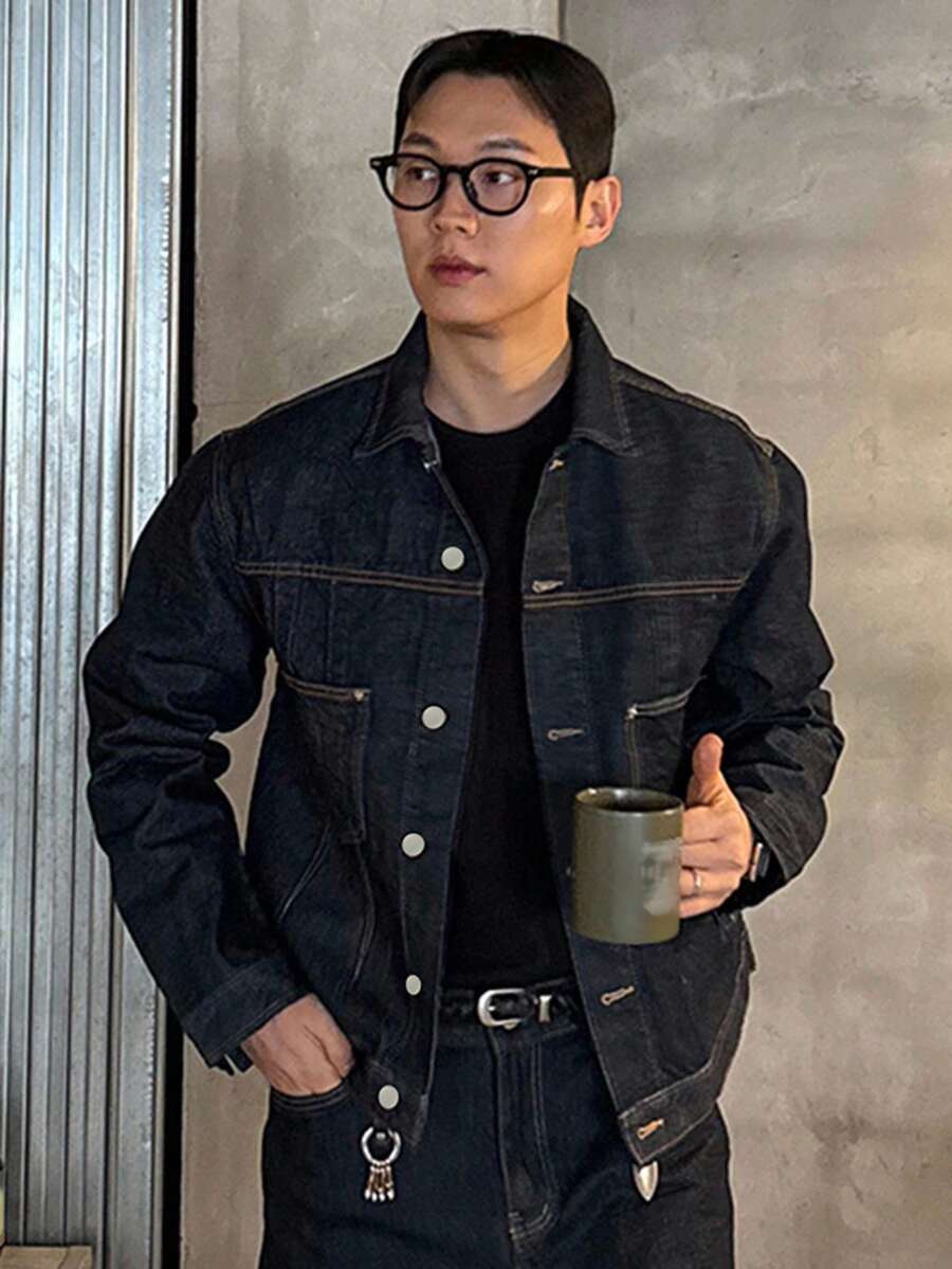 DAZY Men's Plain Blue Denim Jacket, Autumn