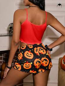 SHEIN Halloween Women Ghost Slogan Print Camisole And Shorts Pajama Set - Multicolor - View 2