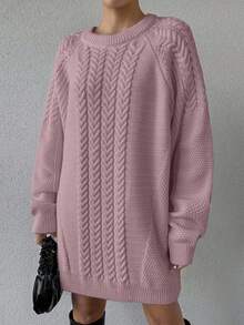 EURMUSE Raglan Sleeve Cable Knit Sweater Dress Without Belt - Lilac Purple - View 4
