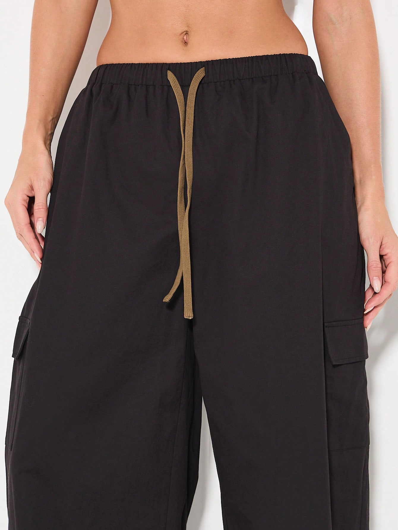 KIZN Wide Leg Cargo Pants With Drawstring