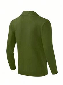 Manfinity Homme Áo khoác cardigan dài tay đa năng, màu trơn, thường ngày cho nam, thu đông - xanh quân đội - Xem 2