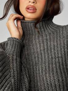 MISSGUIDED Chunky Cable Knit Turtleneck Sweater Oversized Fall Winter Pullover - Dark Grey - View 4