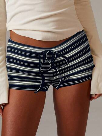 Athîral Randiga jerseyshorts med knytning i midjan för kvinnor