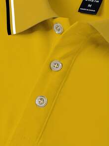 Calvornis Stylish Men's Yellow Short Sleeve Polo With Contrast Stripe Detail On Collar Casual Fabric Top Golf Shirt For Men Men Clothes Yellow