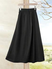 Rusticease Women's Casual Solid Color Long Linen Skirt