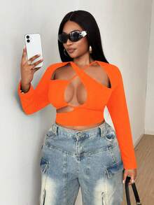 Maweii T-shirt asymétrique à manches longues et croisé sexy pour femmes grandes tailles