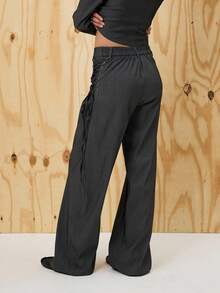 COUREZ Lattice Detail Overized Fit Tailored Trousers /Y2K Going Out Outfits Wide Leg Pants Fall Clothes For Women Winter Clothes For Women Wide Leg Pants Elegant Office