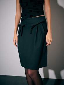 Nöista 女士简约甜美黑色高腰半身裙，完美应对秋季的气温波动 - 黑色 - 查看 5